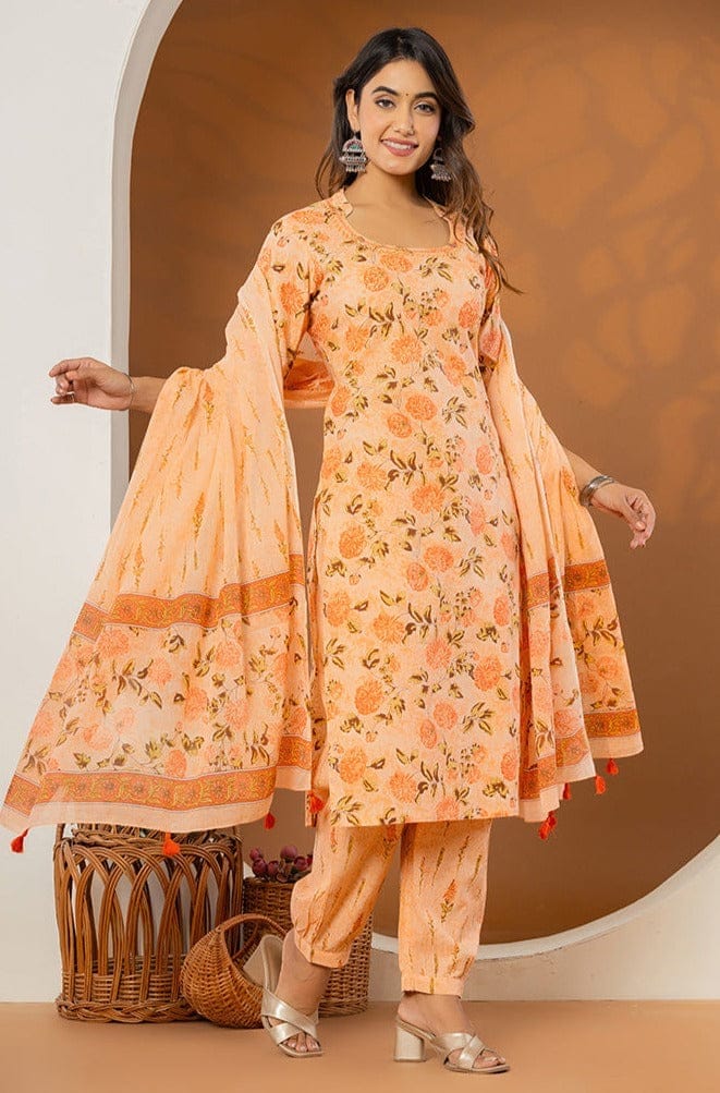 Peach Printed Mulmul Dupatta