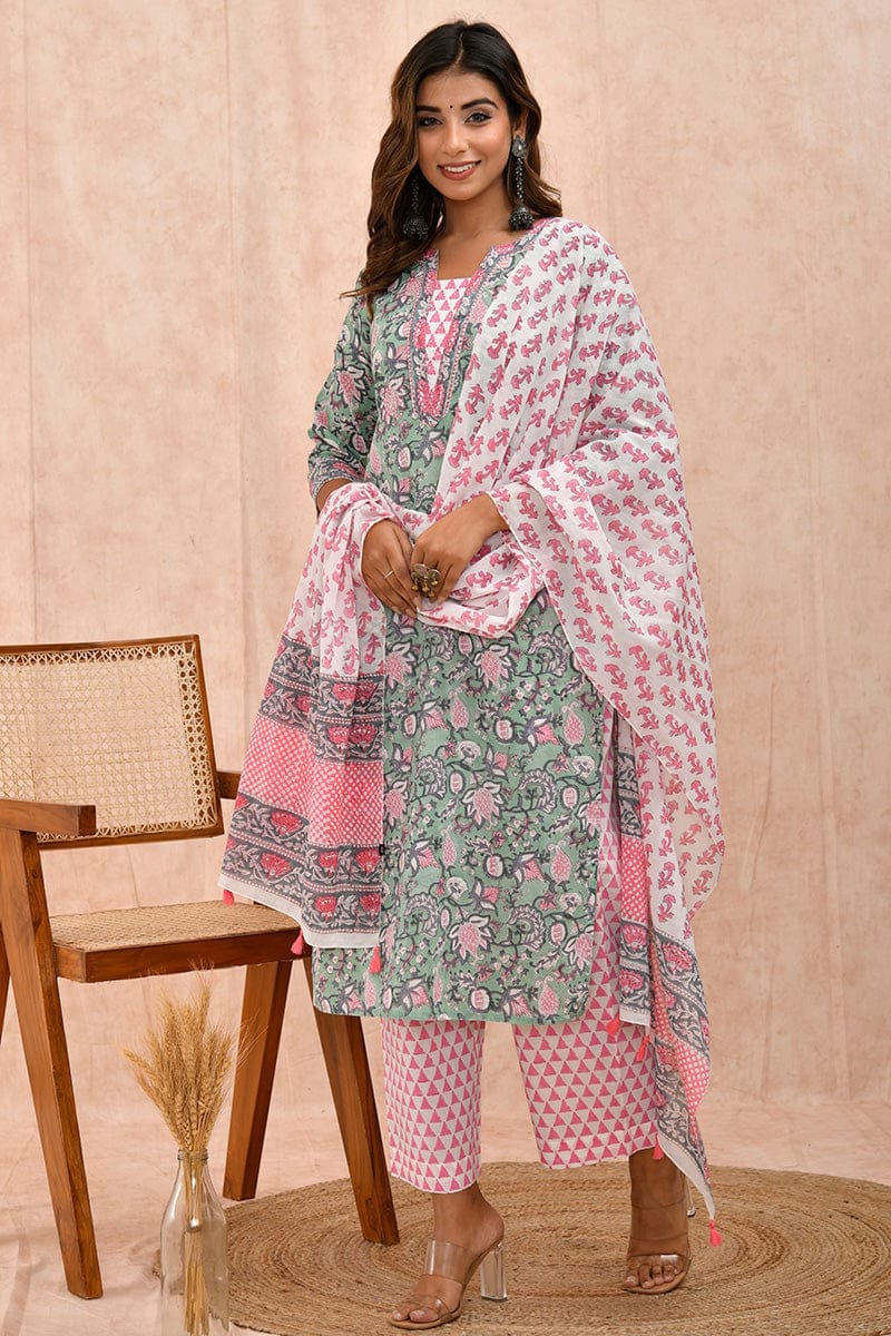 Green Pink Organic Mulmul Dupatta