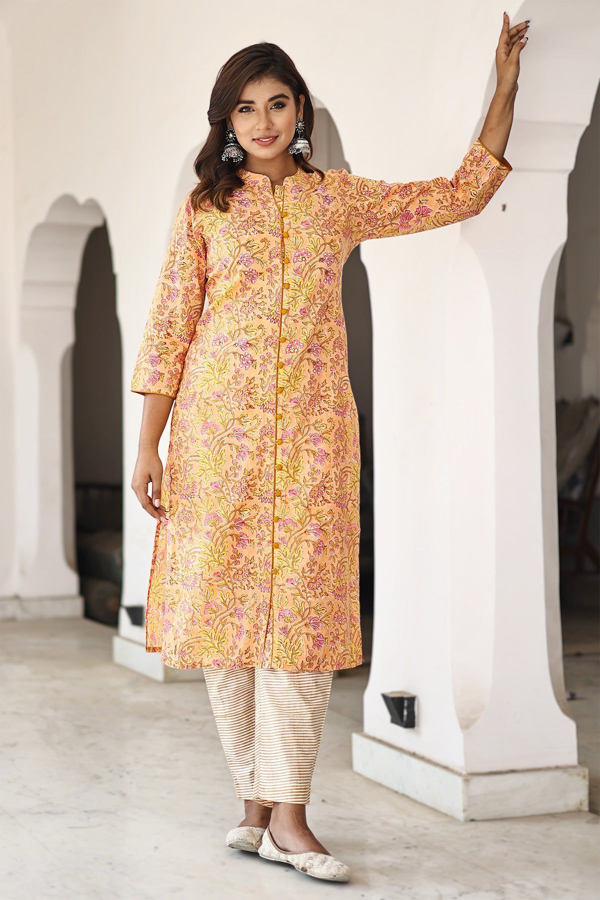 Orange Organic Cotton Straight Kurta