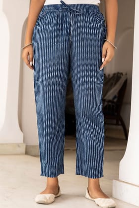 Indigo Hand Printed Organic Cotton Narrow Pants Indigo Hand Printed Organic Cotton Narrow Pants