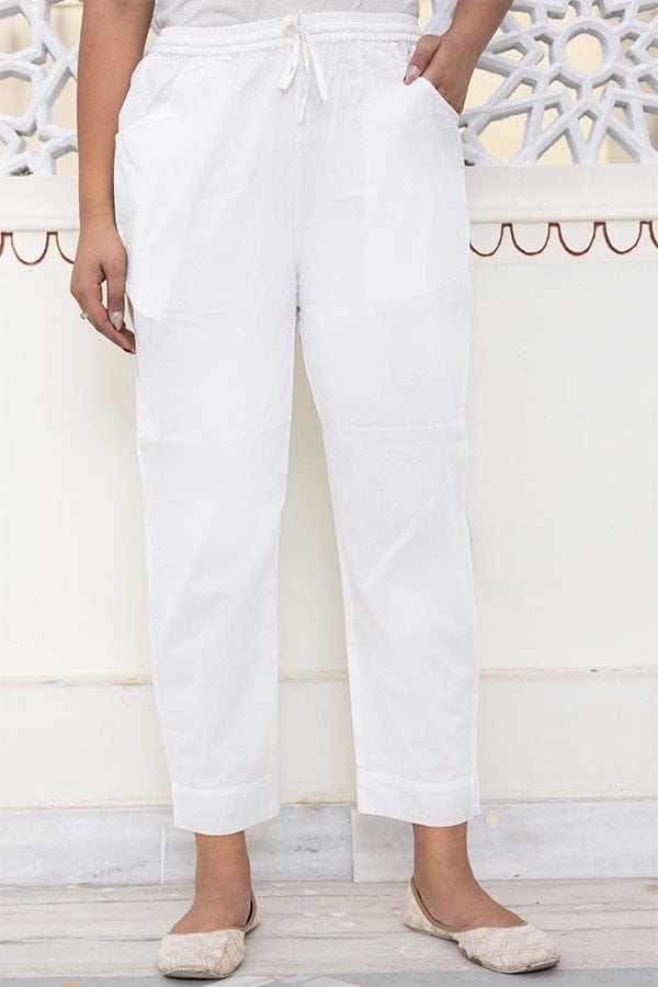 Off White Solid Organic Cotton Cigarette Pants