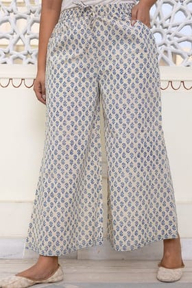 Beige Blue Organic Cotton Palazzo Beige Blue Organic Cotton Palazzo