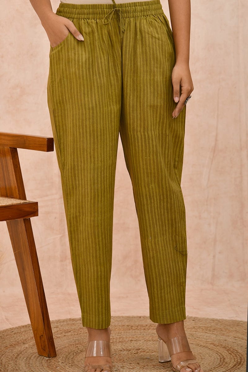 Olive Green Organic Cotton Cigarette Pants