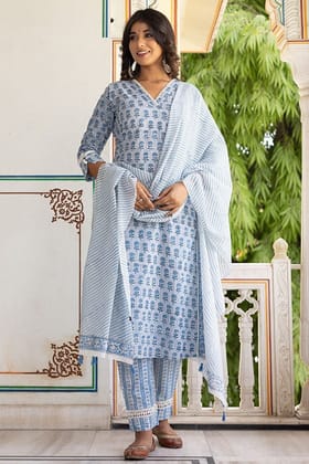Pastel Blue Organic Cotton Straight Kurta Pastel Blue Organic Cotton Straight Kurta