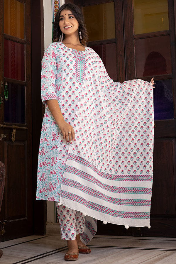 White Pink Organic Mulmul Dupatta