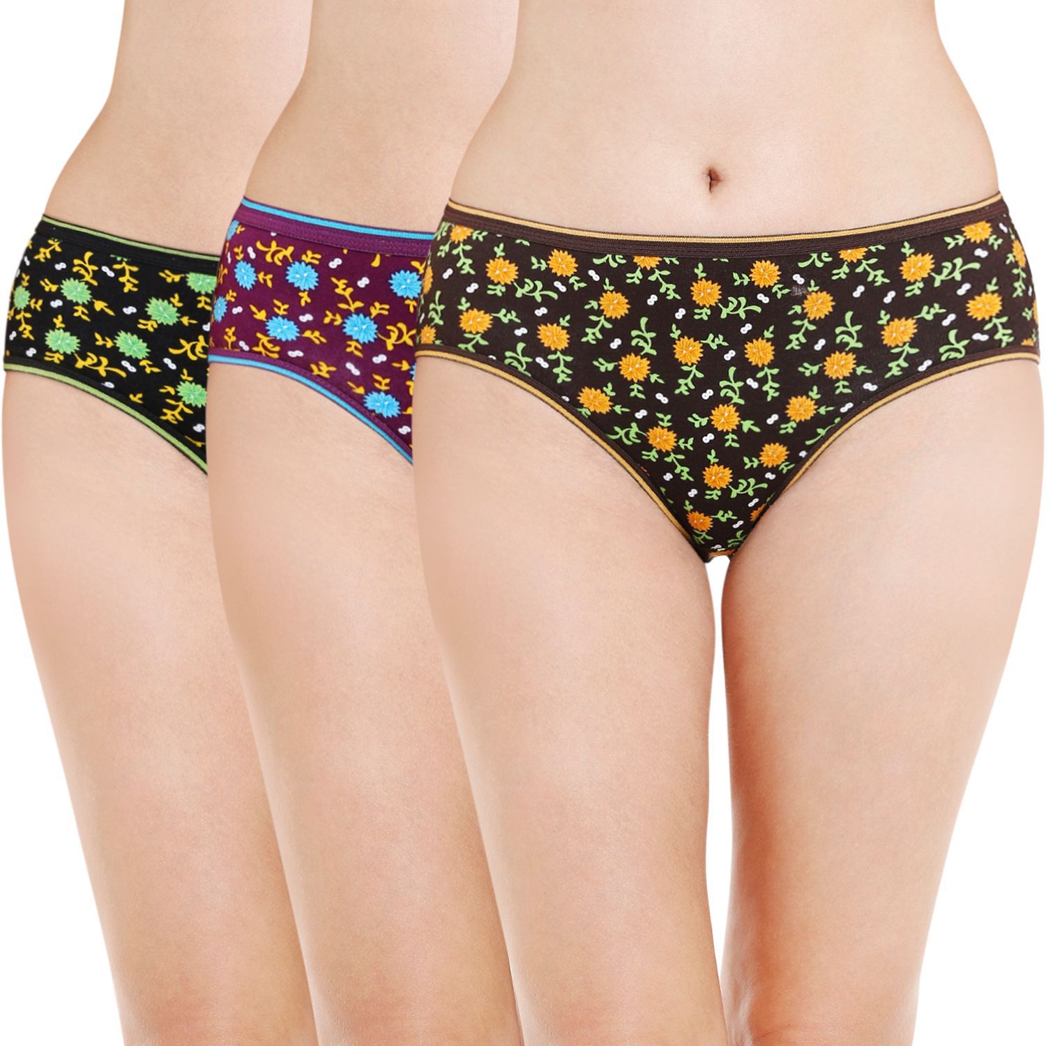 Bodycare women's combed cotton assorted Hipster Panty Pack of 3 ( 500D )