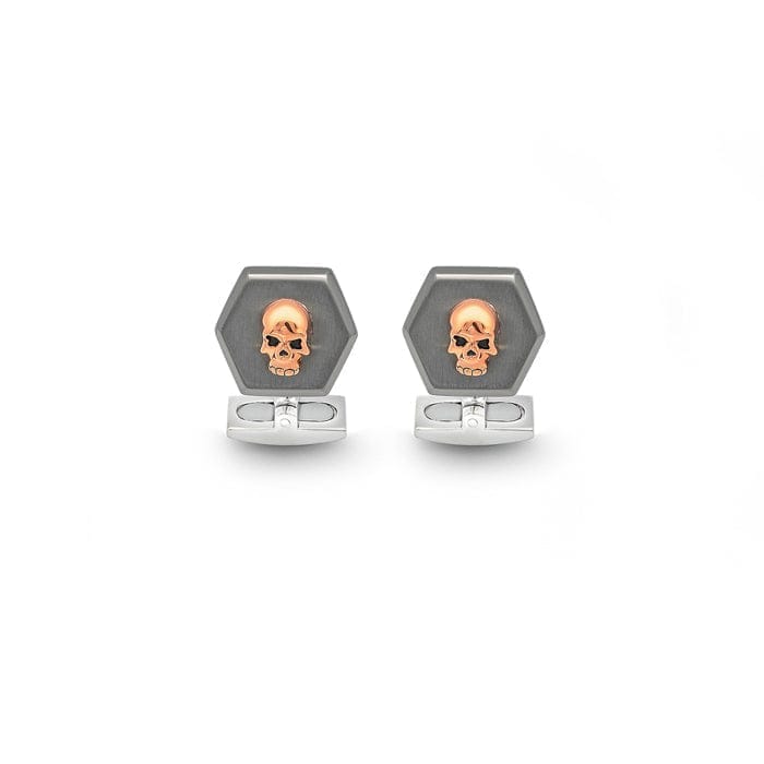 18k Rose Gold Plated Silver Matt Skull Limited Edition Cufflinks