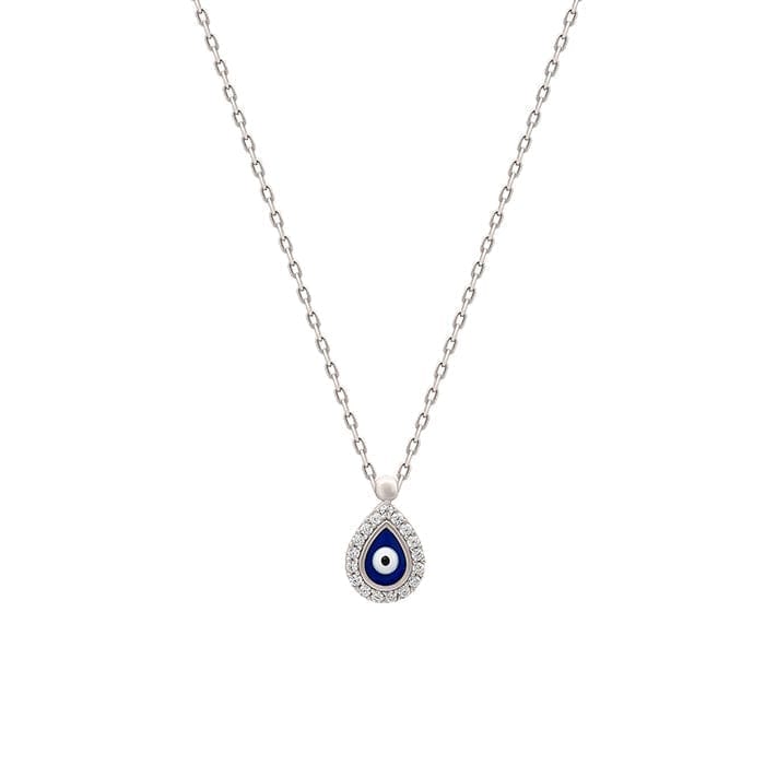 Silver Dark Evil Eye Drop Necklace