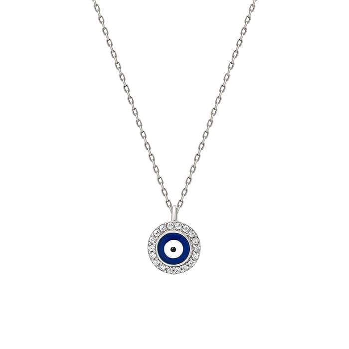 Silver Dark Round Evil Eye Necklace