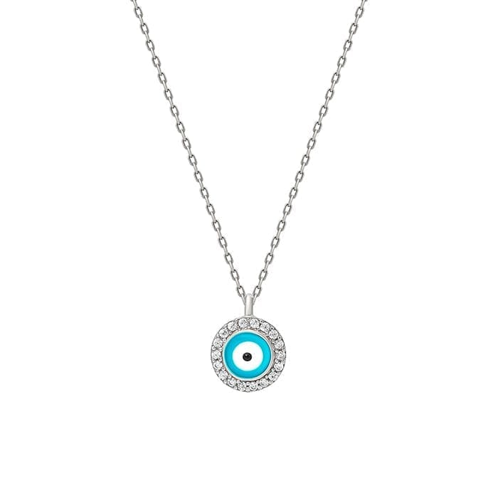 Silver Round Evil Eye Necklace