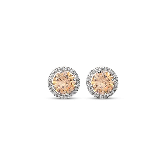 Silver Champagne Crystal Round Studs