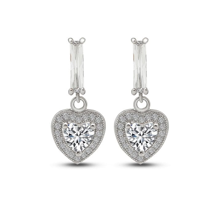 Silver Crystal Heart Earrings