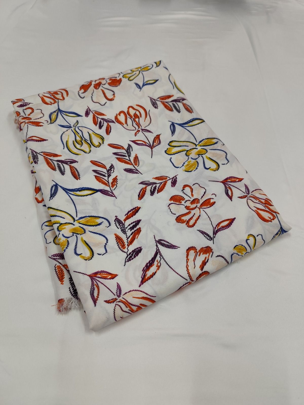  White Floral Print Crepe Fabric