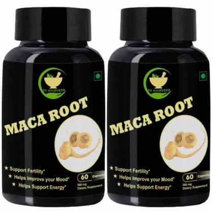 FIJ AYURVEDA Maca Root Extract Capsule Dietary Supplement for Men & Women � 500mg 60 Capsules (Pack of 2)