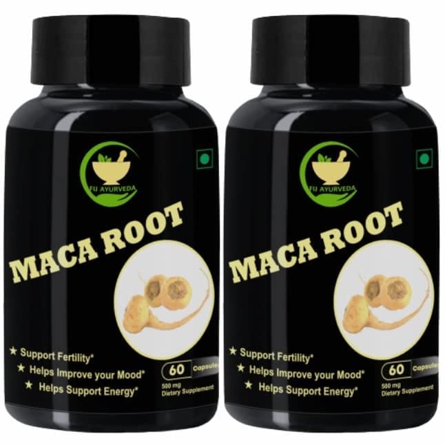 FIJ AYURVEDA Maca Root Extract Capsule Dietary Supplement for Men & Women � 500mg 60 Capsules (Pack of 2)