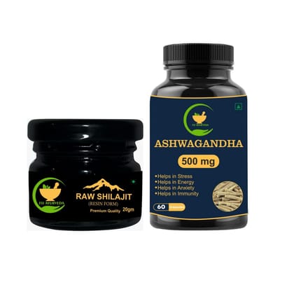 FIJ AYURVEDA Raw Shilajit/Shilajeet Resin 20Gm with Ashwagandha Capsule � 60 Capsules (Combo Pack)