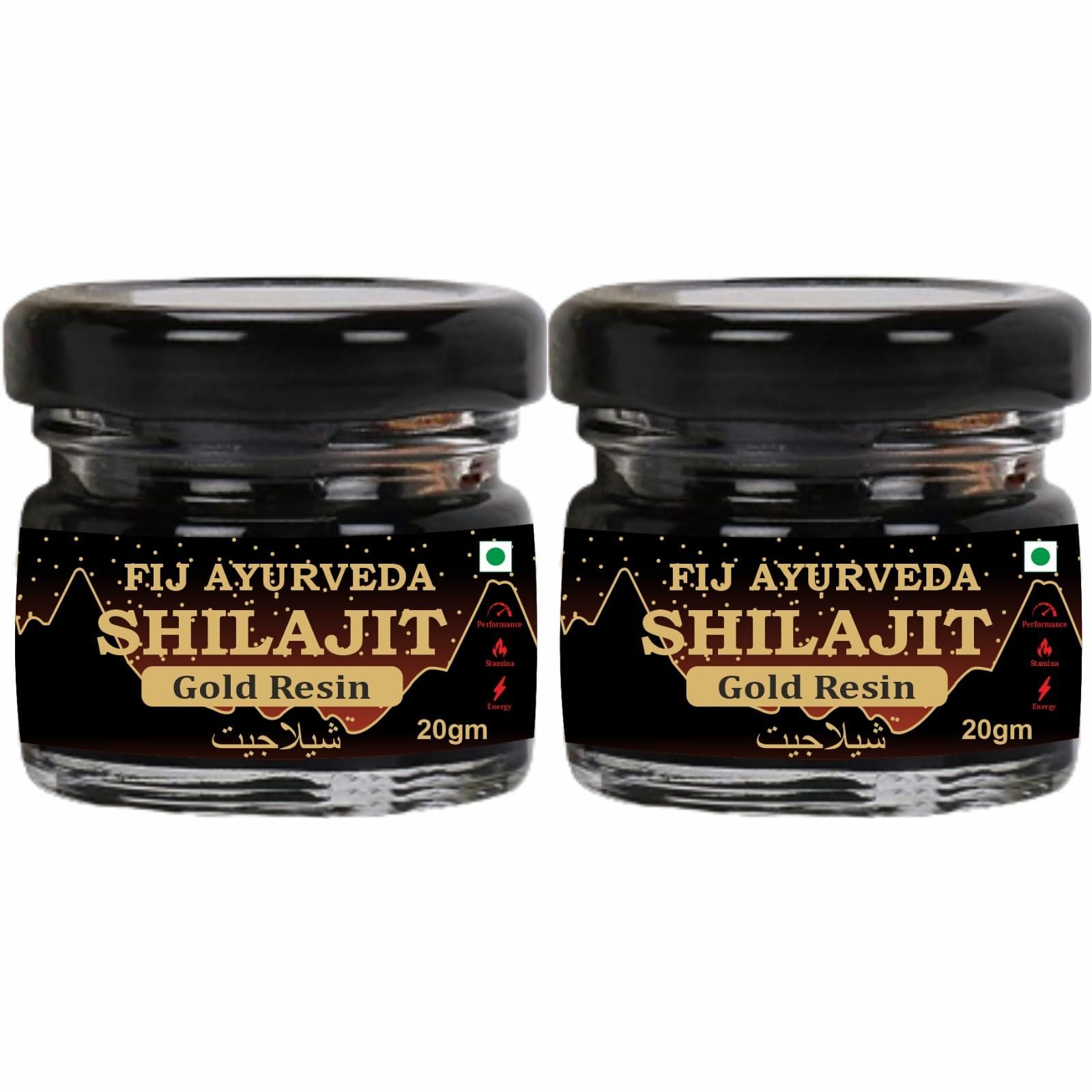 FIJ AYURVEDA Shilajit/Shilajit Gold Resin (Semi Liquid) with Ashwagandha, Black Musli & 24K (Gold | Shudh Shilajit | Supports Strength, Stamina & Energy - 20Gm (Pack of 2)