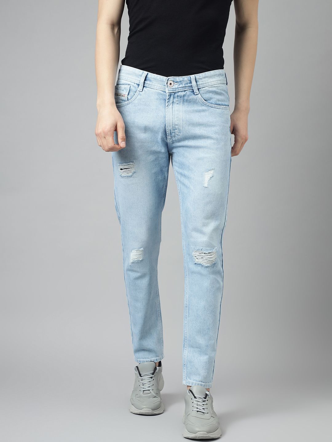 Men's Light Blue Distressed Skinny Jeans
