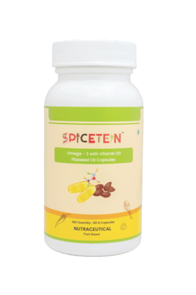 Spicetein Omega 3 with Vitamin D3 & Vitamin E Flaxseed Oil Capsules - 60 N Veg No Gelatine Capsules Spicetein Omega 3 with Vitamin D3 & Vitamin E Flaxseed Oil Capsules - 60 N Veg No Gelatine Capsules