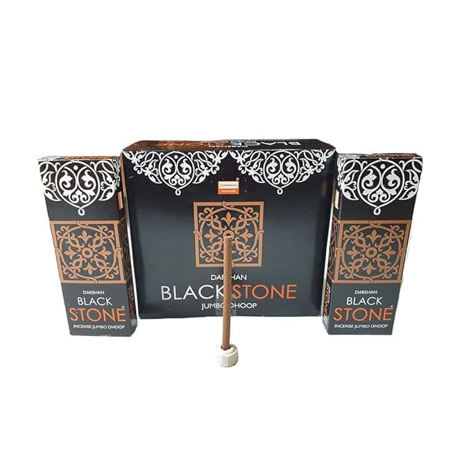 Darshan Incense - Black Stone Incense Jumbo Dhoop Agarbatti 18g Box Pack of 24 (432g)