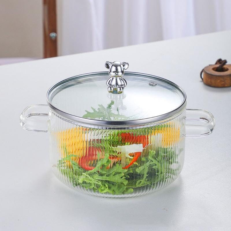 Clear Glass Cooking Pot with lid Clear Pots for Cooking, 1500 Ml Saucepan Glass Pot for Cooking, Heat Resistant Glass Pots for Cooking on Stove, Multi-Function Stew Pot (Set of 1)