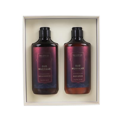 The Love Co Oud Mukhaab Bath and Body Care Gift Box - Shower Gel & Body Lotion | For Men and Women | Pampering Kit for Anniversary, Birthday & All Special Occasions | Premium Packaging | Pack of 2 The Love Co Oud Mukhaab Bath and Body Care Gift Box - Shower Gel & Body Lotion | For Men and Women | Pampering Kit for Anniversary, Birthday & All Special Occasions | Premium Packaging | Pack of 2