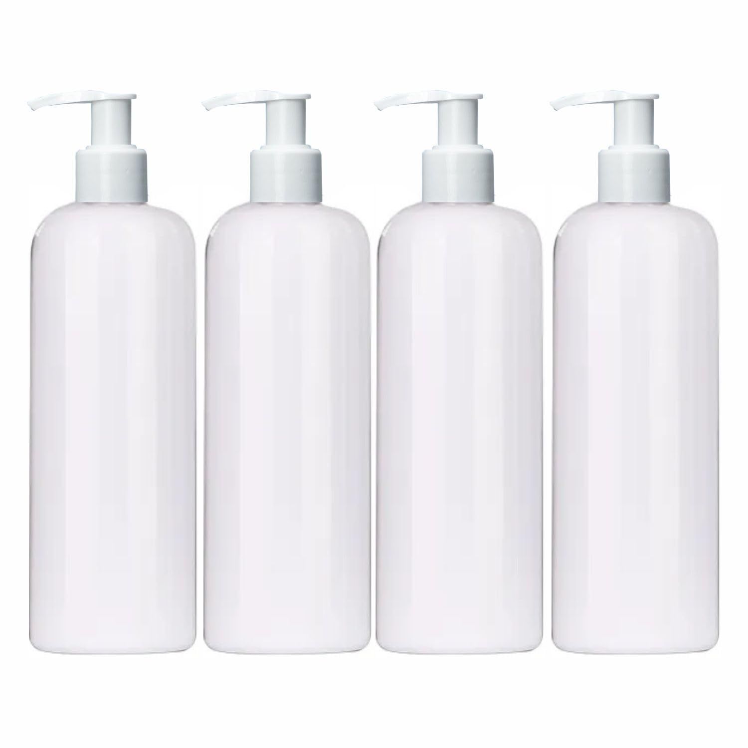 Harrods White Empty Shampoo Pump Bottles Refillable Dispenser Container Liquid Soap Dispenser Pump Lotion Bottle Plastic Cylinder with Pumps - 500ml Each Pack of 4