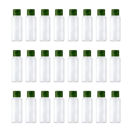 HARRODS 24pcs 50ml Empty Clear Plastic Bottles Refillable Travel Size Cosmetic Containers Small Leak Proof Squeeze Bottles with Green Flip Top Cap for Toiletries,Shampoo