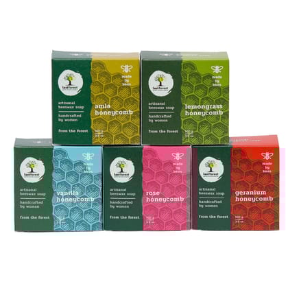 Last Forest Beeswax Soap (100gm x Pack of 5), Herbal Bathing Soap for Glowing Skin, Handcrafted, Handmade, 100% Natural Ingredients, Moisturizing, Natural Beeswax, Bathing Soap for Men & Women