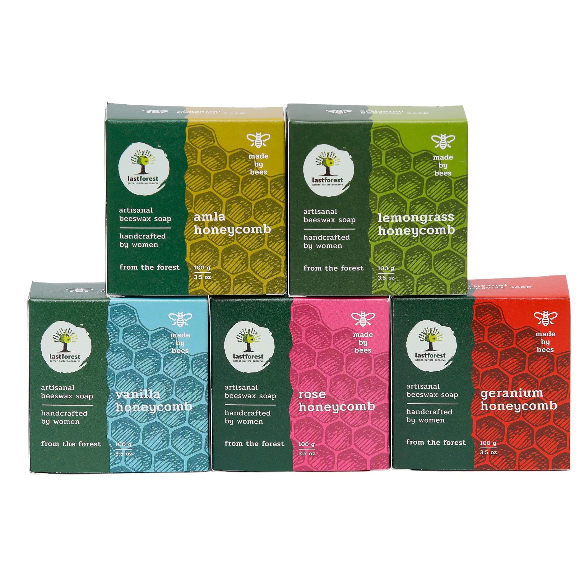 Last Forest Beeswax Soap (100gm x Pack of 5), Herbal Bathing Soap for Glowing Skin, Handcrafted, Handmade, 100% Natural Ingredients, Moisturizing, Natural Beeswax, Bathing Soap for Men & Women
