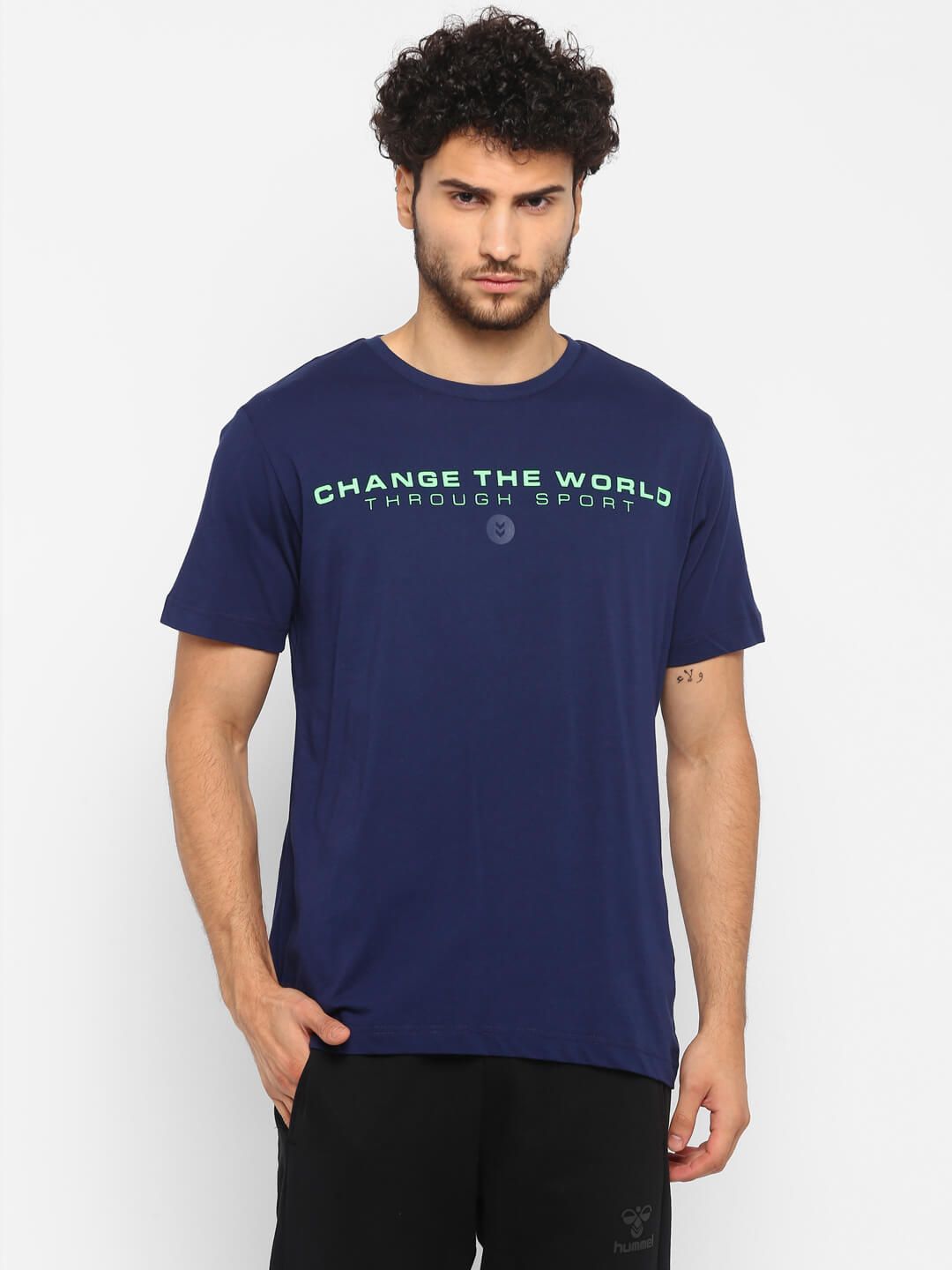 Vern Men Cotton Navy Blue T-Shirt