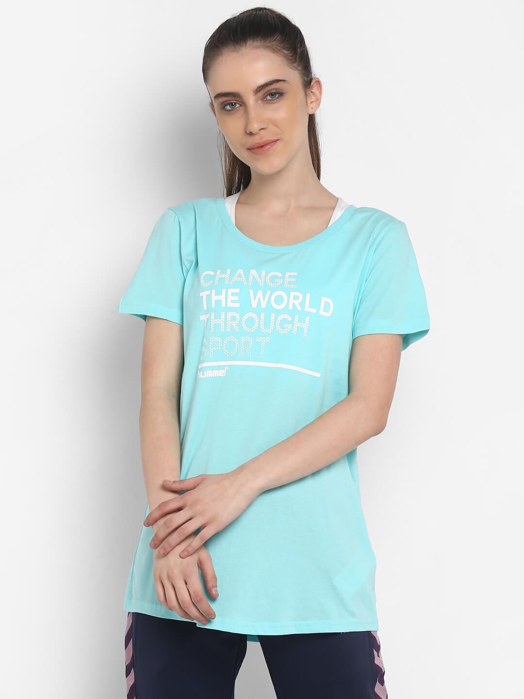 Florella Women Cotton Blue T-Shirt