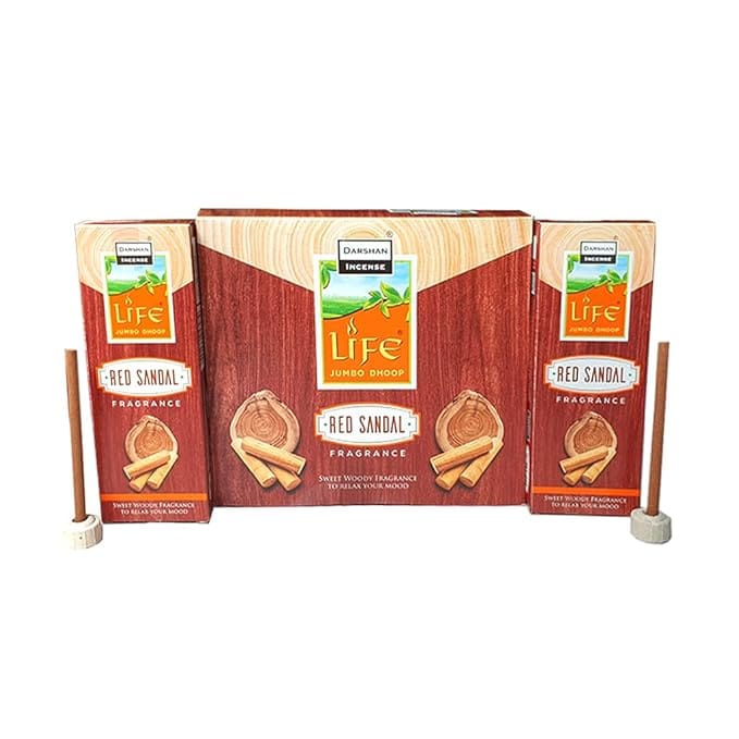 Darshan Incense -Red Sandal Fragrance Jumbo Dhoop Agarbatti 18g Box Pack of 24 (432g)