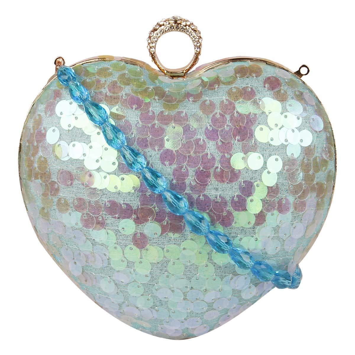 Vdesi Blue Sequins Heart Clutch