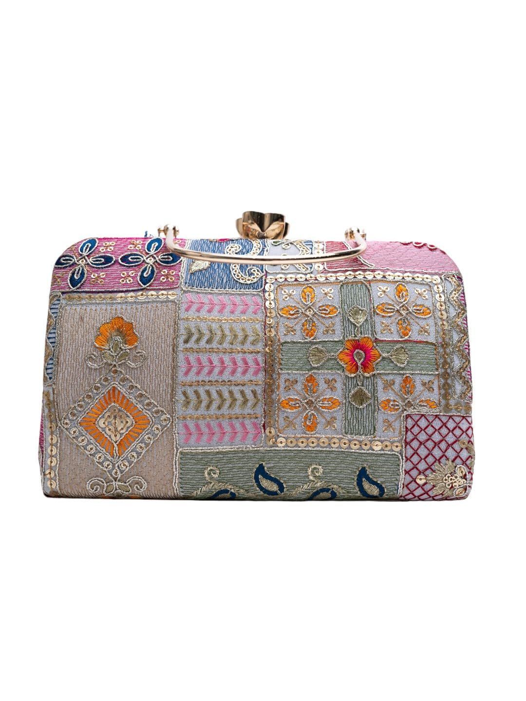 Vdesi Floral Motif White Clutch