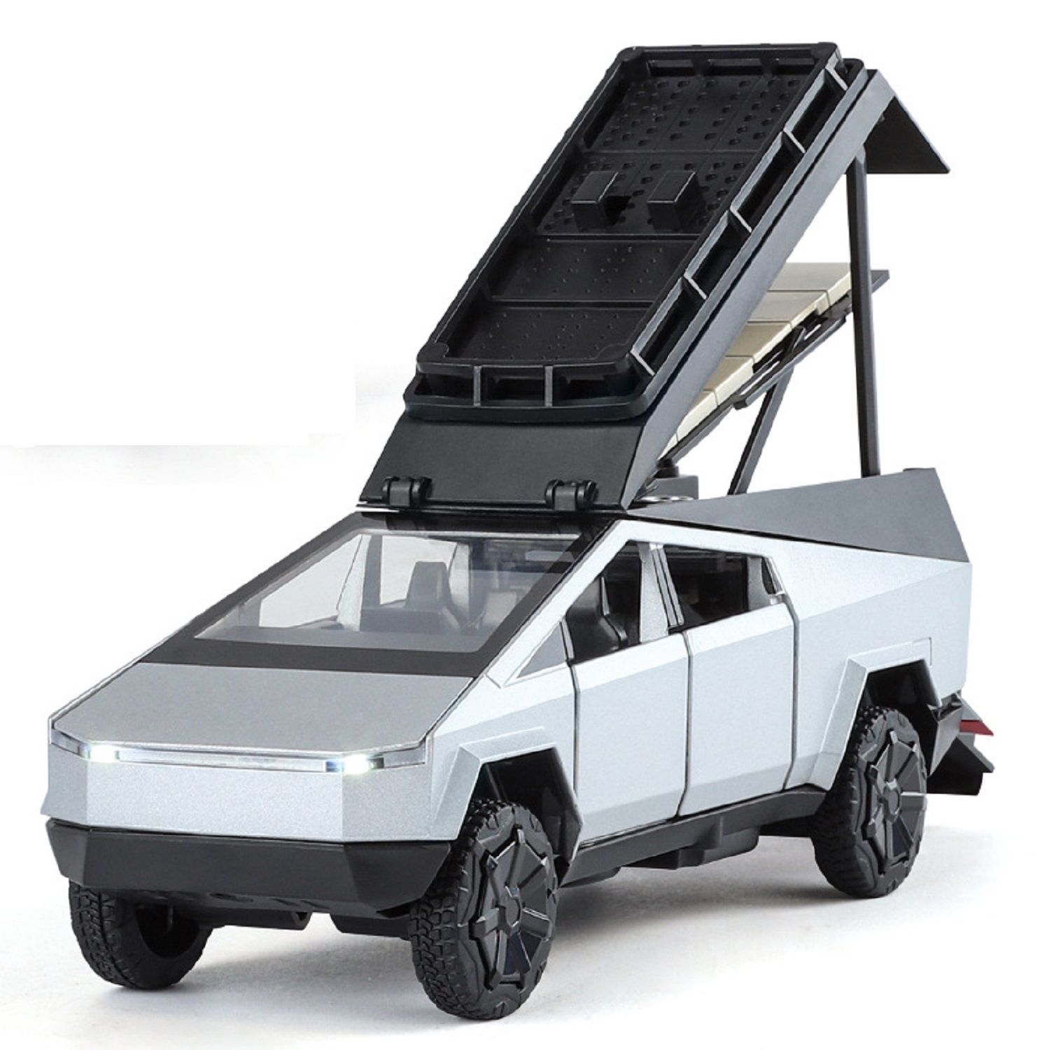 KTRS ENTERPRISE 1:24 Tsla pickup camping Alloy Metal Pull Back Die-cast Car Model Pull Back car Super Openable Doors Sound and Light Doors & Light Music Boys Toys for Kids