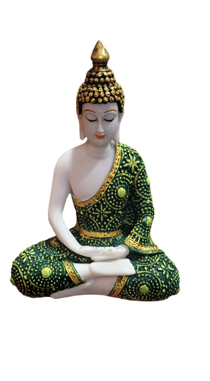 "Meditating Buddha Statue - White and Green
