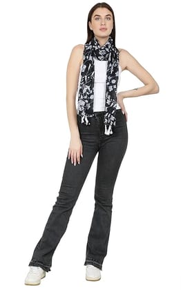 Women's Lightweight Floral Print Scarf with Tassels Women's Lightweight Floral Print Scarf with Tassels