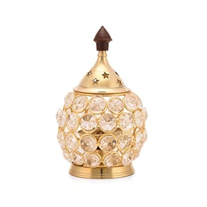 Brass with Crystal Embellished Metal Oil Lamp/Diya