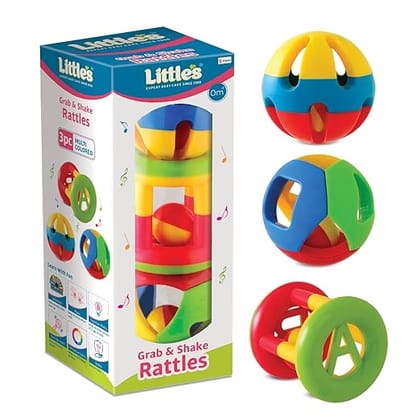 Little's Grab & Shake Rattles | Educational & Developmental Toys for Kids | Rattles for Baby | Baby Toys | 3 Piece Multi-Color Toddler Activity Toys | Infant & Preschool Kids Toys