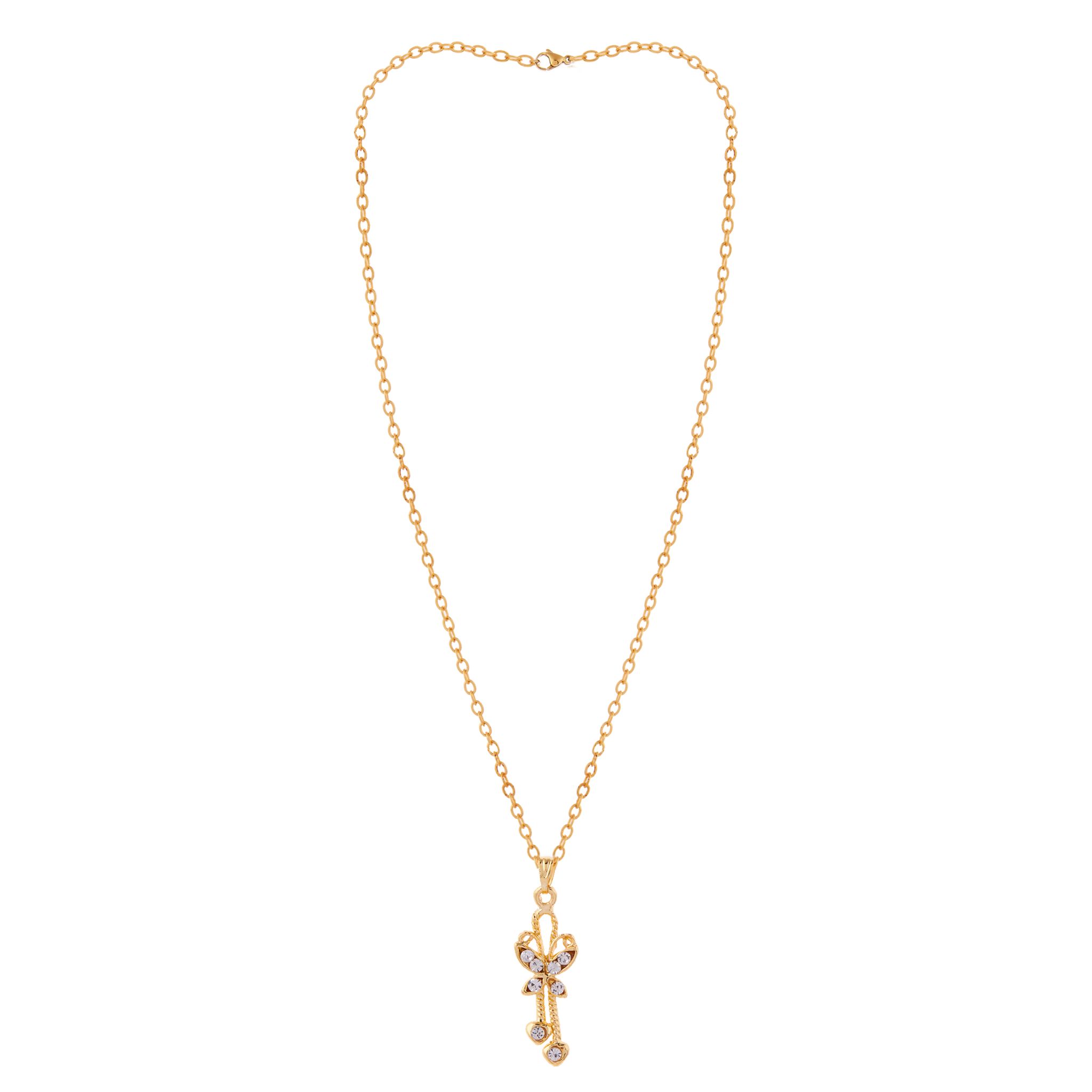 Gold Plated Traditional Butterfly Pendant Set With Chain For Women