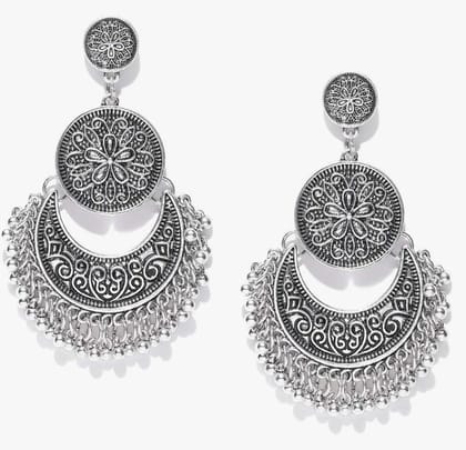 Oxidized silver-plated handcrafted crescent moon shape earrings Oxidized silver-plated handcrafted crescent moon shape earrings