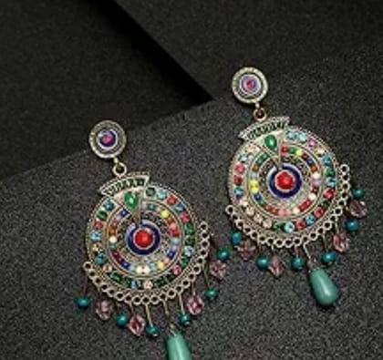 Colorful Beaded Drop Earrings with Antique Gold Accents Colorful Beaded Drop Earrings with Antique Gold Accents