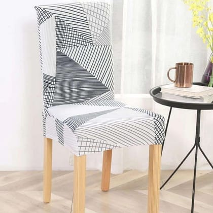 PENTHOOM Elastic Chair Cover Dining Stretchable | Removable Set of Washable and high 4 Elasticity Premium Fabric 2 Covers 6 Seat Slipcover Grey White Triangle PENTHOOM Elastic Chair Cover Dining Stretchable | Removable Set of Washable and high 4 Elasticity Premium Fabric 2 Covers 6 Seat Slipcover Grey White Triangle
