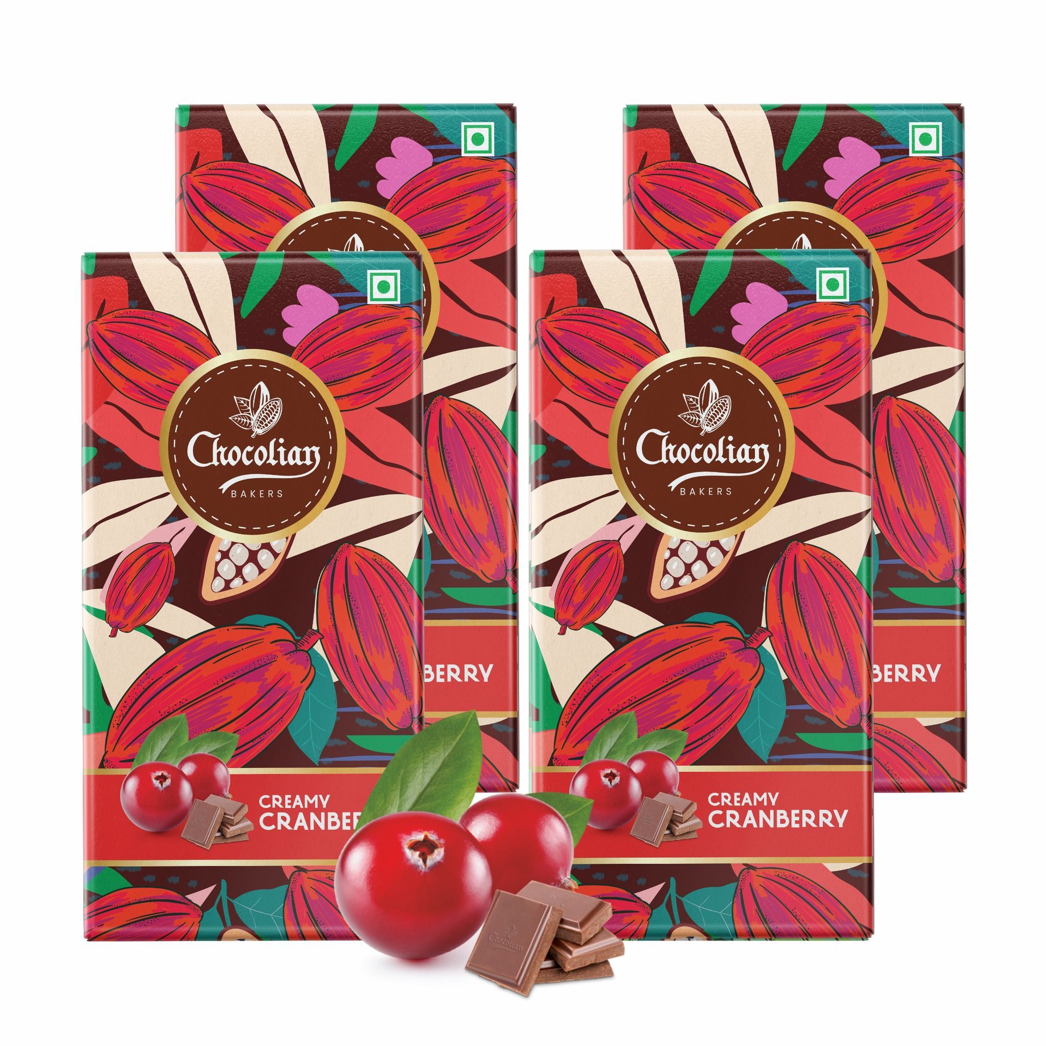 Chocolian Bakers Creamy Cranberry Chocolate Bar | Pack of 4 | 100% Veg | Eggless |