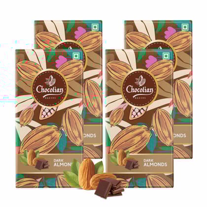 Chocolian Bakers Almond Dark Chocolate Bar - Pack of 4 | 100% Veg | Eggless | Chocolian Bakers Almond Dark Chocolate Bar - Pack of 4 | 100% Veg | Eggless |