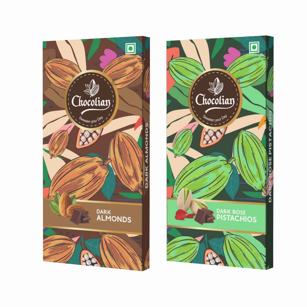 Chocolian Bakers Dark Chocolate with Almond & Dark Rose Pistachio | Dark Chocolate | 100% Veg | Eggless |