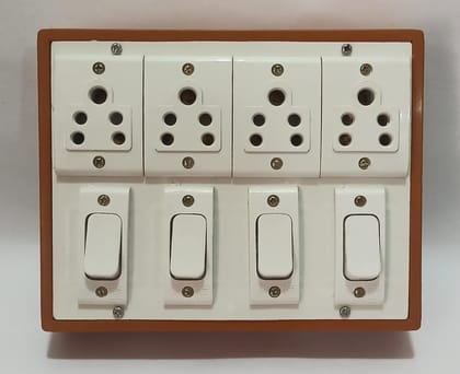 6A 4 Sockets (5 Pin Socket) & 4 Switch (Square) Extension Box without Wire
