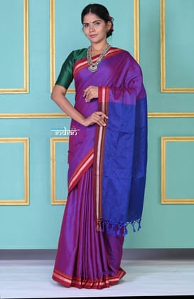 Authentic Cotton And Pure Resham Khun Saree With Contrast Pallu - Dual Tone Pink-Purple