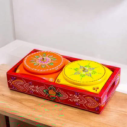 Hand painted wooden box with two containers / dry fruit box Hand painted wooden box with two containers / dry fruit box